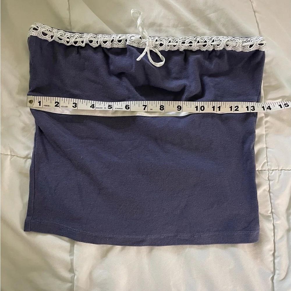 Y2K Subdued Navy Blue Tube Top with Lace Detail - Picture 4 of 5